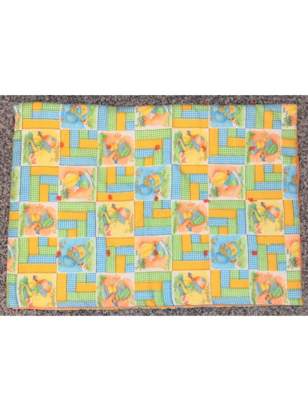 Baby Quilt Holly Hobby Blue Orange Green 42" x 29" 1970s